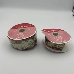 Celebrate IT Pinecone Bows Red Gold Glitter Wired Craft Ribbon 1 1/2 in X 10 yd - Picture 1 of 5