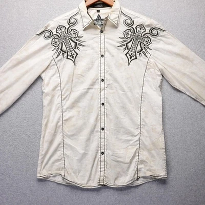 Camisa Roar Para Hombres L Blanca Bordada Ala Cruz Western Y2K Grunge Rock Metal Papá Foto 1 de 4