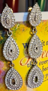 Pretty Crystal Rhinestone Long Drop Dangle Pierced Earrings - Picture 1 of 6
