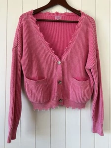 Francesca's Mi Ami Hot Pink Button Up Sweater Size Medium - Picture 1 of 3