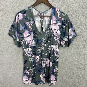 Jessica Simpson Maternity Top Womens Small Green Floral V-Neck Babydoll Tassel - Picture 1 of 8