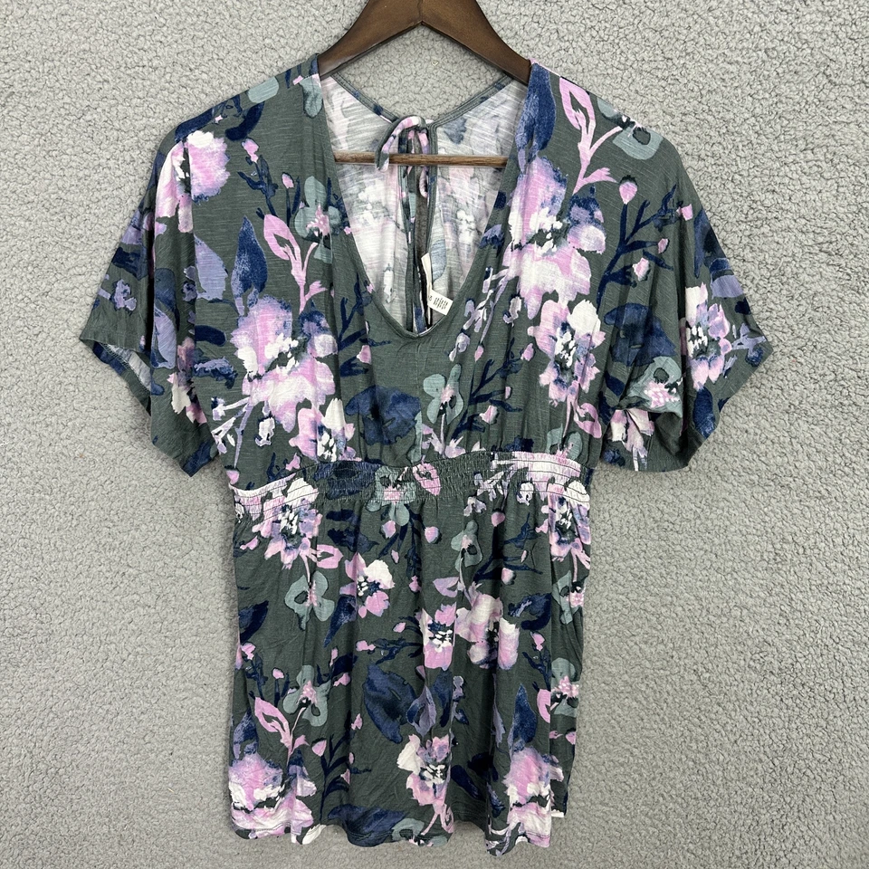 Jessica Simpson Maternity Top Womens Small Green Floral V-Neck Babydoll Tassel - Image 1 of 4