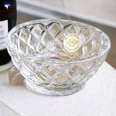 Vintage Lenox Lead Crystal 4" Bowl Dish Diamond Lattice Glassware Czech Republic - Image 1 of 4