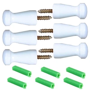 6PCS Solid Wood Wall Hooks Shaker Pegs White with Screws for Towel Coat Use - Picture 1 of 7