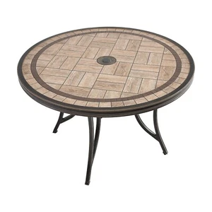 Mondawe 48-In Patio Round Tile-Top Dining Table Cast aluminum with Umbrella Hole