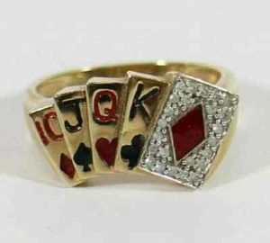 1.2Ct Round Cut Lab Created Diamond Men's Poker Card Ring 14K Yellow Gold Plated - Picture 1 of 4