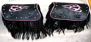 Genuine Leather Motorcycle Bike Fringed with Studs Heavyweight SADDLE BAGS (2) - Foto 1 di 23