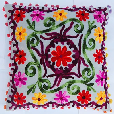 Hand Embroidered Pillow Cases Christmas Decor Ethnic Suzani Cushion Cover 16" $W - Image 1 of 4