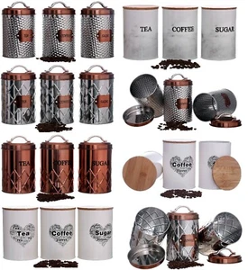 Retro Vintage Copper Tea Coffee Sugar Storage Jars Canisters Set Air Tight Lid - Picture 1 of 19