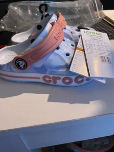 Kids Crocband II Crocs Kids Size C10Classic Sky Blue With Pink Slip On Clogs - Picture 1 of 5