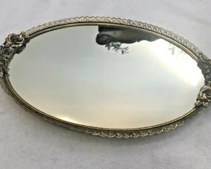 Vintage Hollywood Regency Matson Gold Ormolu Waschtisch Kommode Spiegeltablett oval Rosen - Bild 1 von 11