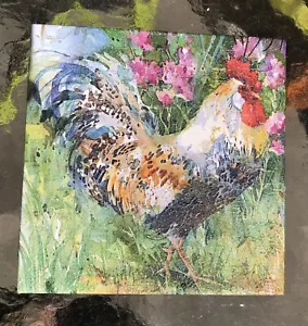 DECOUPAGED 6” SQUARE ROOSTER TILE TRIVET/HOTPLATE - Picture 1 of 2