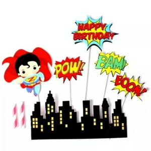 6pcs Superman cake topper superhero cupcake toppers city boom happy birthday - Picture 1 of 3