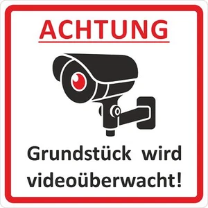 "Achtung - Grundstück wird videoüberwacht!" 100 x 100 mm selbstklebend Warn- Hin - Bild 1 von 1