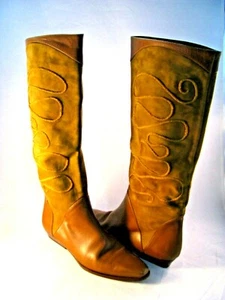 CHANTAL Marrón Gamuza Bronce Cuero Texturizado Montar Moda Botas 5 1/2 M ITALIA - Imagen 1 de 6