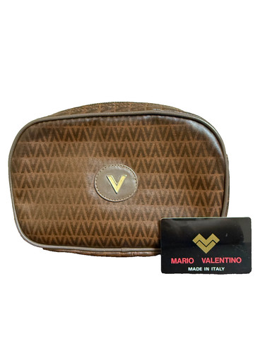 Pochette Mario Valentino Monogram PVC marrone logo V pochette cosmetica