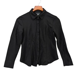Club Monaco Button Front Top Womens Solid Black Long Sleeve Collared Shirt Sz S - Picture 1 of 8