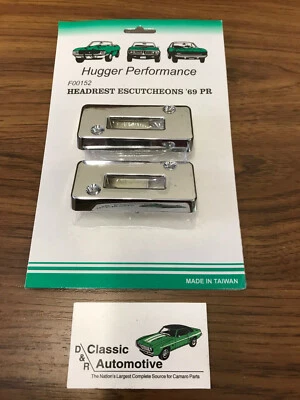 1969 Camaro Headrest Escutcheons Pair head rest chrome bezels bucket seat - Image 1 of 3