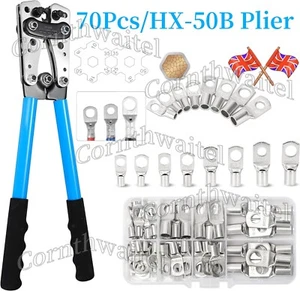 70Pcs Copper Tube Terminals Battery Welding Cable Lug Ring Crimp Connectors Set - Picture 1 of 18