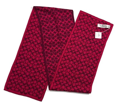 COACH Signature C Knit Scarf Reversible Fuchsia Merino Wool 10.5 x 72 New NWT - Image 1 of 4