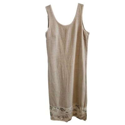 Nina Piccalino Woman Size 10 Vintage Dress Maxi 100% Linen Trim Cotton Minimal - Image 1 of 4