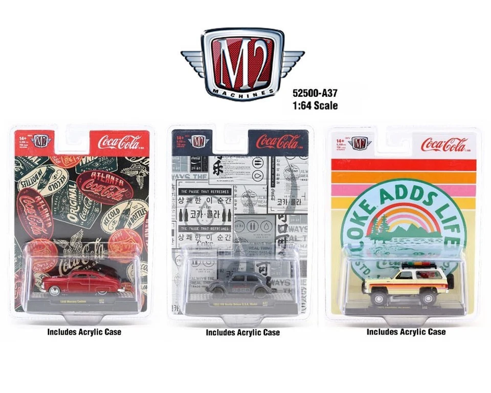 "COCA-COLA" 3 PC SET RELEASE 37 1/64 DIECAST MODEL CARS M2 MACHINES 52500-A37 - Image 1 of 1