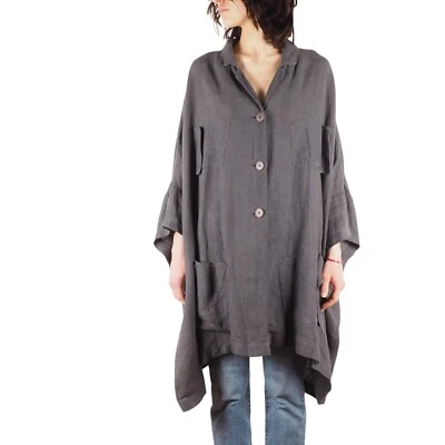 Rundholz Women's Linen Gray Oversized Cape Coat Jacket Overshirt One size - Image 1 of 4