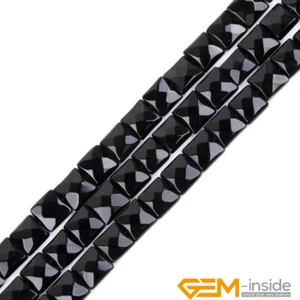 Natural Gemstone Black Agate Onyx Faceted Square Beads For Jewelry Making 15" YB - Picture 1 of 34