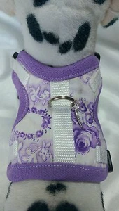 Hundegeschirr S, Softgeschirr, Brustgeschirr, Blumen lila , Halsband, Welpen, - Bild 1 von 5