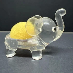 Vintage 1970’s Clear Acrylic Elephant With A Yellow Pin Cushion Back - Picture 1 of 8
