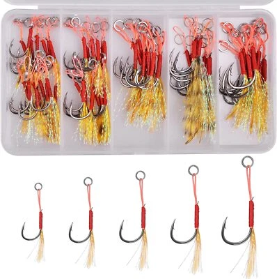 60pcs Assist Jig Fishing Hooks Kit Saltwater Jig Hooks Strong Line Assist Hook - Image 1 of 4