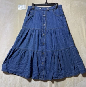 The Pyramid Collection Denim Jean Maxi Skirt Tiered Button Front 100% Cotton - Picture 1 of 13