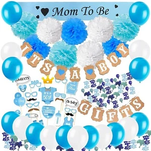 IT'S A BOY Baby Shower Decorations Banner, Latex Balloons, Photo Prop, PomPoms - Picture 1 of 4