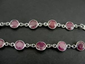 Bracelet Sterling Ruby Quartz Faceted Stones Silver 925 Link 9" Long Bracelet - Picture 1 of 5