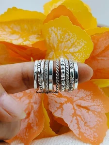 Set OF10  Sterling Silver Ring ,Handmade Ring , Wide Band Ring , Men & All Size - Picture 1 of 6