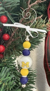 Individuelles Michigan Perlen Ornament - blau & gelb College Sport Fan Urlaub Dekor - Bild 1 von 4
