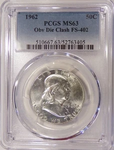 1962 Franklin Half PCGS MS63 FS-402 Obv Die Clash - Bild 1 von 2