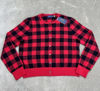 Nuevo con etiquetas Polo Ralph Lauren Cárdigan Suéter de Lana de Algodón a Cuadros para Mujer Talla XL Foto 1 de 4