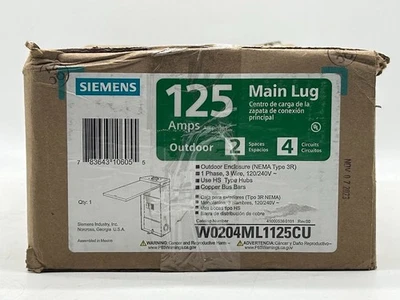 Centro de carga principal Siemens W0204ML1125CU 125A 120/240VAC 1PH 3 hilos NEMA 3R Foto 1 de 4