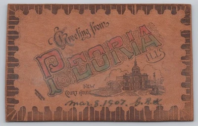 Greetings From Peoria Illinois New Court House 1907 Leather Postcard - Image 1 of 2