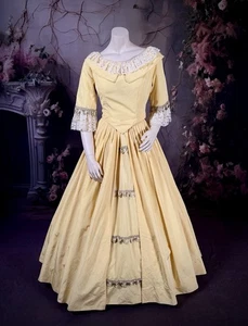 Vintage Yellow Fail & Lace Civil War Era 2pc  Reenactment Dress/Costume Sz 10/12 - Picture 1 of 7