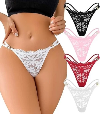 Bragas Sexy para Mujer 4Pack Ropa Interior Sensual Tanga de Encaje Patrón Floral - Image 1 of 4
