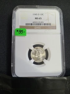 1945-D NGC MS65 SILVER MERCURY DIME *BRIGHT WHITE* - Picture 1 of 4