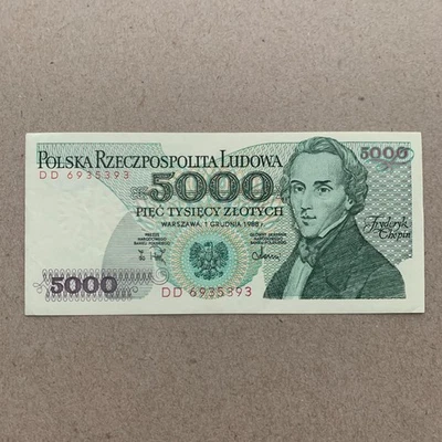 CHOPIN MUSIC Compositor Polaco Extra Fino BILLETE POLONIA 5000 ZLOTYCH 1988 Foto 1 de 4