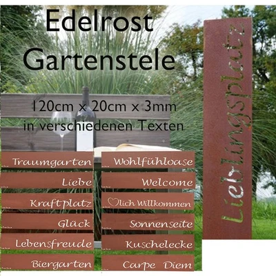 Garten Stele Edelrost verschiedene Texte 120cm Stecker Deko Schild Pflanz Metall - Bild 1 von 4