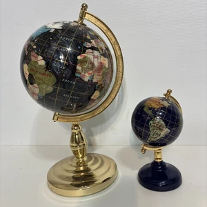 Lot of 2 Mini Desk Gemstone Globes -  5" & 2 3/4" Across - Picture 1 of 14