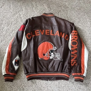 CLEVELAND BROWNS Carl BANKS LEATHER BOMBER JACKET MENS MEDIUM VINTAGE VGC QtBack - Picture 1 of 24