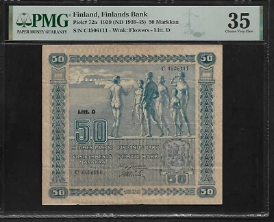 Finlandia 50 Markkaa 1939 PMG 35 P#72a Finlandia Banco Serie C Foto 1 de 4