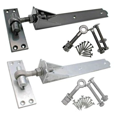 Pair of Heavy Duty Adjustable Hook and Band Gate Door Hinges Black Galv +Fixings - Image 1 of 4