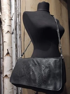 Jean Paul Gaultier Lindex Handbag Black Leather Embossed Tattoo Koi Fish Motif - Picture 1 of 13
